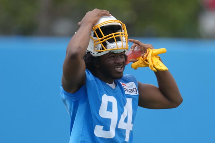 Jun 14, 2022; Costa Mesa, California, USA; Los Angeles Chargers linebacker Chris Rumph II (94) during minicamp at the Hoag Performance Center. Mandatory Credit: Kirby Lee-USA TODAY Sports